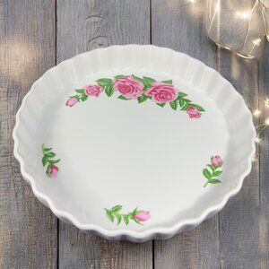 Christineholm Porcelain Rose Pattern Quiche Scalloped Baking Dish Ceramic VTG